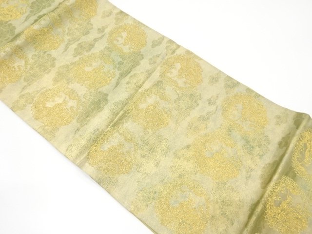 アンティーク　浅山織物製　霊紫雲に龍模様織り出し袋帯（材料）